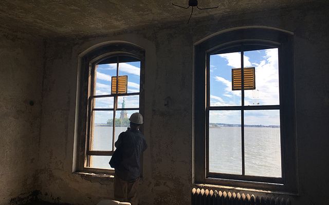 A view of the Statue of Liberty from the Ellis Island Hospital Complex