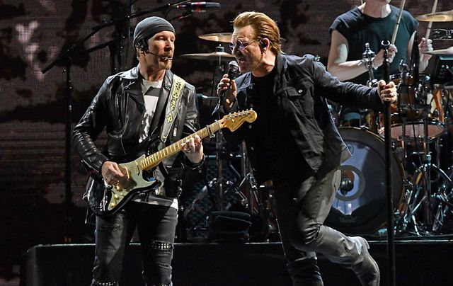 The Edge and Bono onstage at MetLife Stadium last week.
