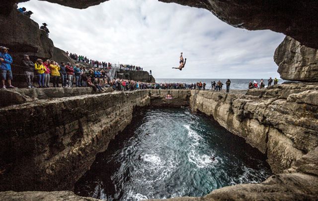 Divers in action at the Red Bull World Series on the Aran Islands, off Galway.