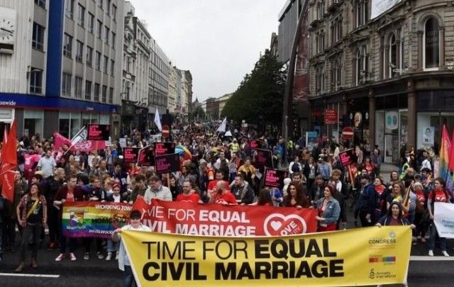 Thousand march for equal LGBT rights in Northern Ireland.
