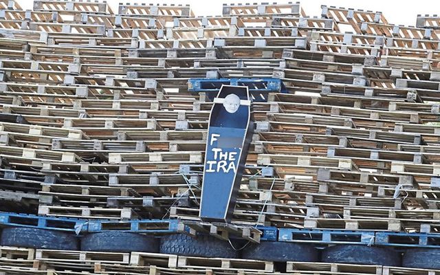 Effigy of Martin McGuinness placed on loyalist\'s July 12th bonfire.