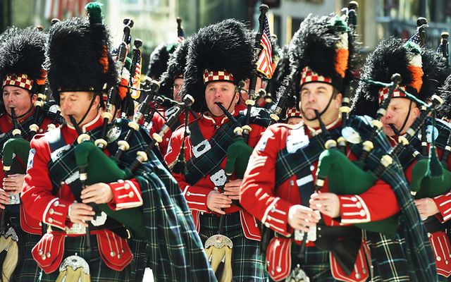 Pipers march in New York St. Patrick\'s Day parade.
