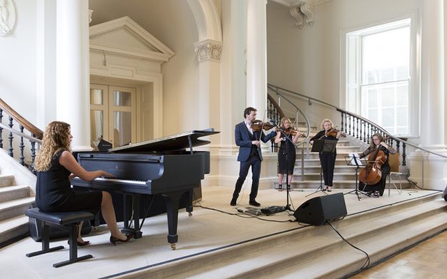 Colm Mac an Iomaire playing at the reopening of the National Gallery in Dublin. 