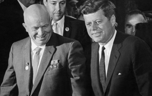 Soviet leader Nikita Khrushchev and President John F Kennedy.