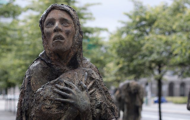 Statue by Rowan Gillespie, on Liffey Quay, a Memorial to the Irish Famine.