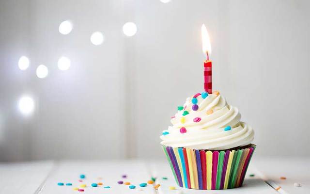 Cupcake with birthday candle.