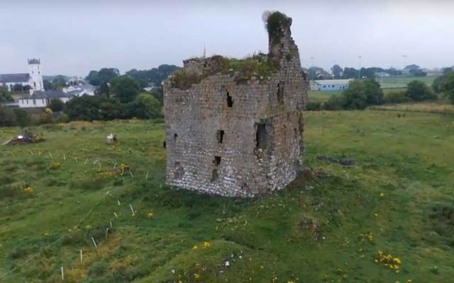 Aerial shot of Corofin Castle in Co Galway.