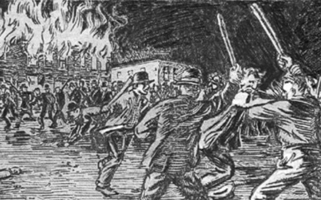 A depiction of the Bloody Monday riots of 1855. 