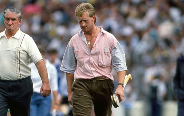 Tony Keady (right), banished to the team bench for the 1989 All Ireland hurling semi-final after New York suspension