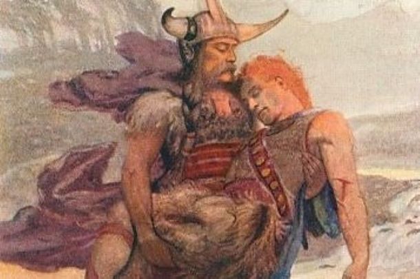 Irish legends and myths: Cu Chulainn carries Ferdiad across the river.