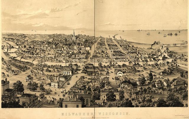 A historic drawing of Milwaukee, Wisconsin. 