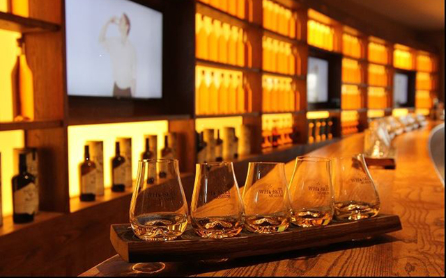 The tasting bar, on the top floor of the Irish Whiskey Museum, over looking Trinity College.