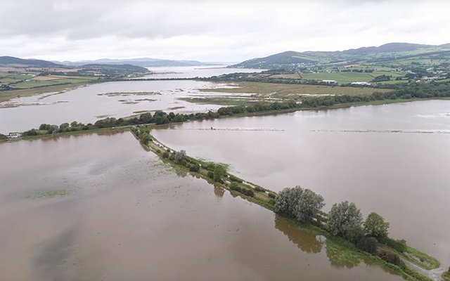 Aerial shot of flooding in Donegal, in the Burt/ Inch area of the county near the border with Derry.