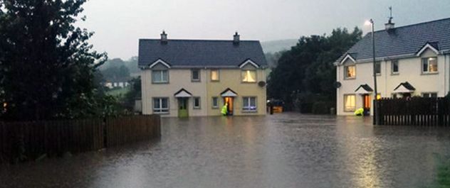 Flooded homes in Burnfoot, Ireland. 