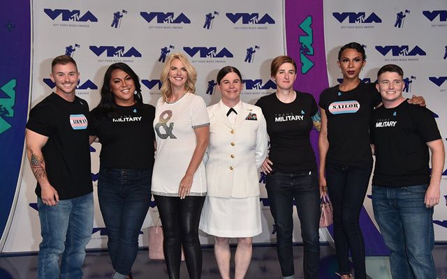 The trans service members on the red carpet at the VMAs. Far left are Logan and Laila Ireland. 