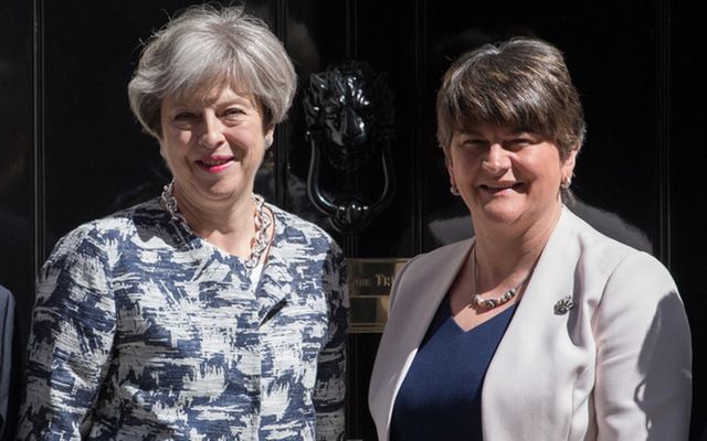 British Prime Minister Theresa May and Democratic Unionist Party leader Arlene Foster at 10 Downing Street in June.