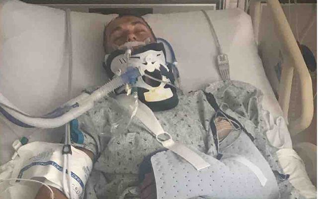 Tyrone football player Aaron Elliott was left with a leak on the brain, a blood clot, a fractured skull and a collapsed lung after a car accident in Philadelphia. 