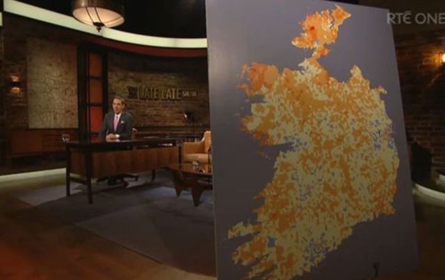 A map of Ireland featured on RTÉ\'s Late Late Show blacked out the six counties of Northern Ireland. 