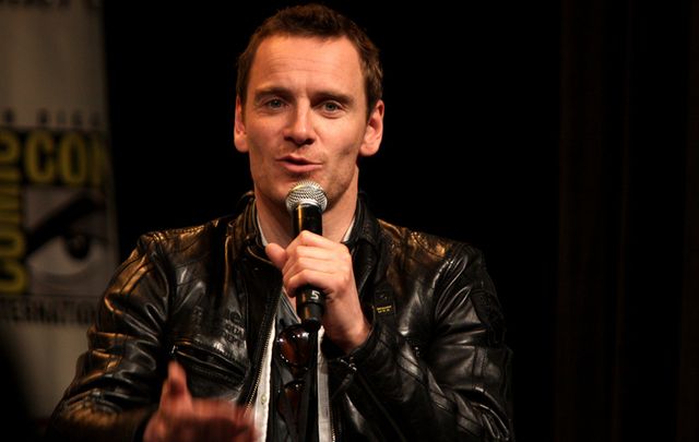 Kerry German actor Michael Fassbender speaking at Comic Con.