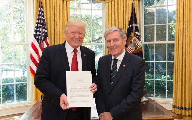 Ireland\'s ambassador to the US Dan Mulhall and President Donald Trump in the Oval Office, where the new ambassador presented his credentials and briefly met with the president on Friday.