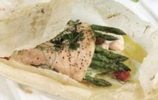 Baked sea bass parcel with smoked salmon and asparagus recipe from Avoca