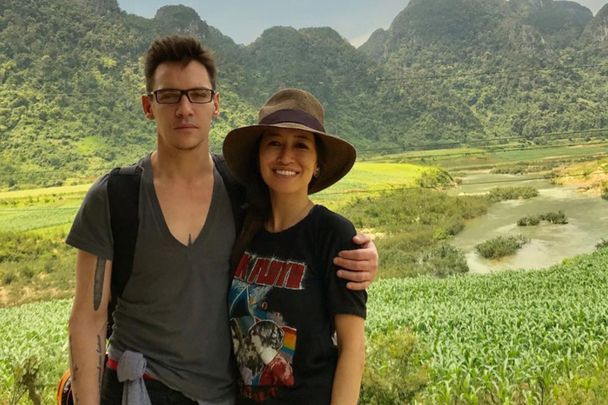 Jonathan Rhys Meyers and his wife Mara Lane on vacation.