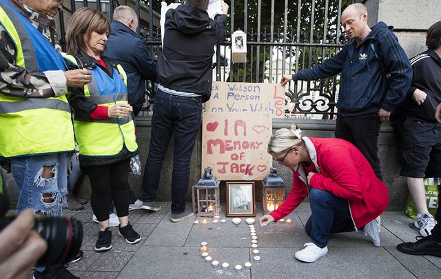 People held a protest outside the Dail on September 1 in memory of two homeless people who died in Dublin.