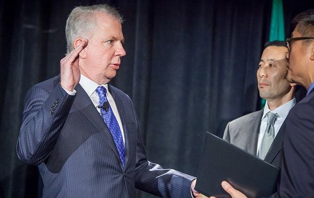 Ed Murray being sworn in as the Mayor of Seattle. 