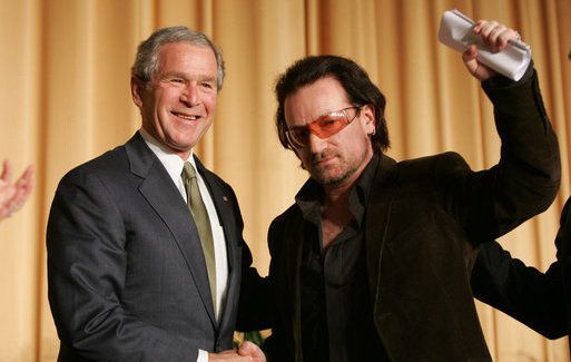 George W Bush and U2\'s front man Bono.