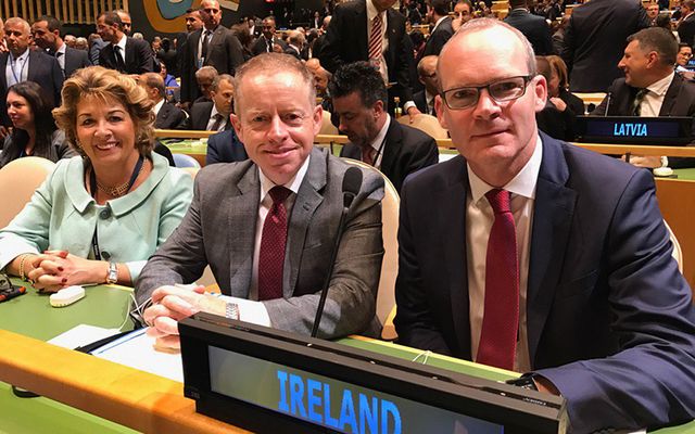 Ireland’s Ambassador to the UN Geraldine Byrne Nason, Minister Cannon and Minister Coveney at the UN on Tuesday.