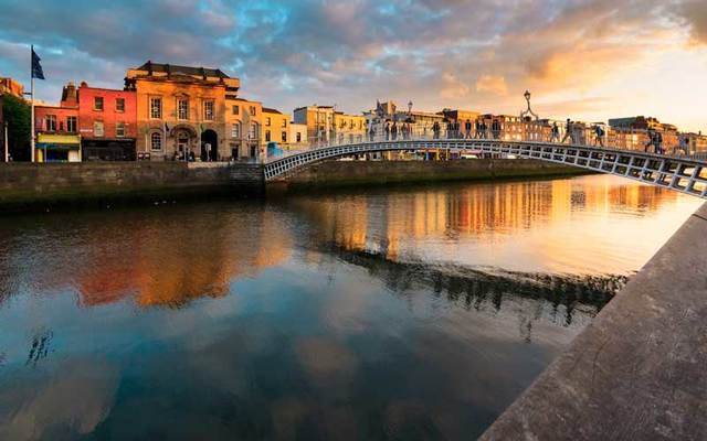 Sunset over Dublin, Ireland.