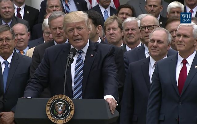 President Trump with Republicans following the House passage of the American Health Care Act.