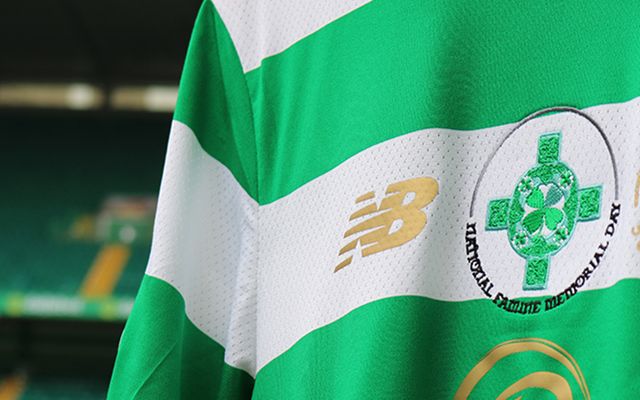 The Irish famine logo displayed on a Celtic FC jersey. 