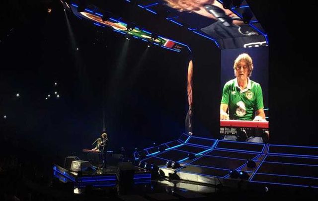 PJ Smith appearing in his Irish shirt with Ed Sheeran in Brooklyn.