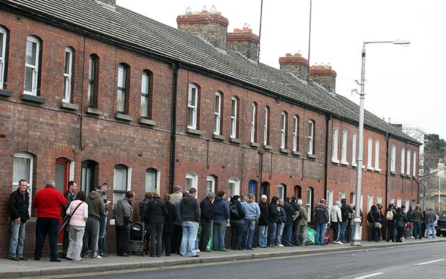 Dole lines such as these in Dublin in 2009 are becoming shorter.