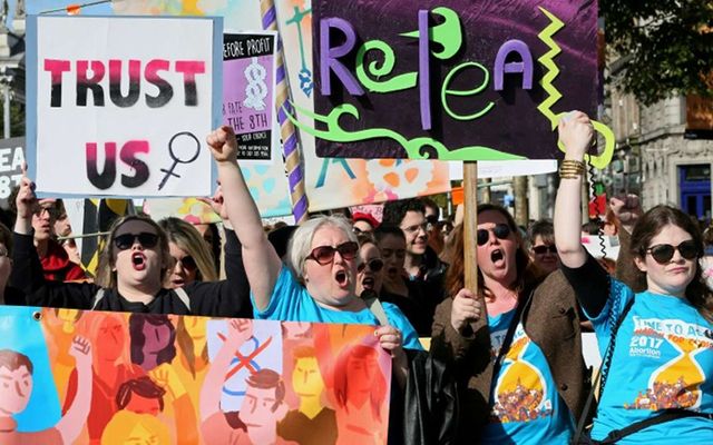 Marchers at the pro-choice rally in Dublin on Saturday.