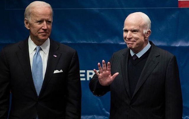 Joe Biden and John McCain at the Constitution Center, in Philadelphia.