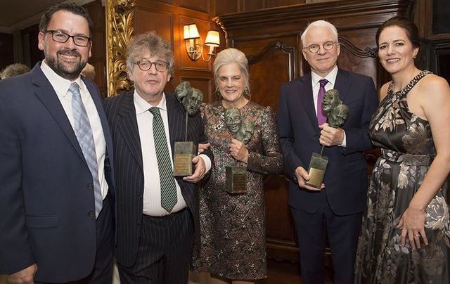 Irish Arts Center Executive Director Aidan Connolly, honorees Paul Muldoon, Sharon Patrick and Steven Martin, Irish Arts Center Vice Chair Pauline Turley.