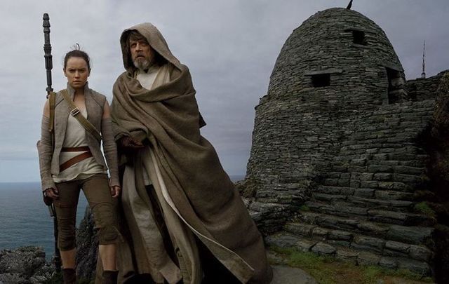 Mark Hamill and Daisy Ridley, in Star Wars: The Last Jedi, on Skellig Michael, in County Kerry.