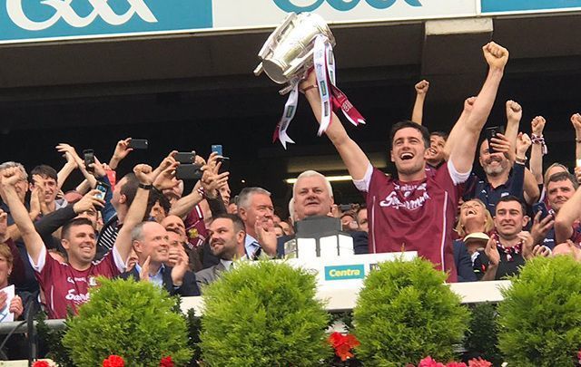 The Galway team victorious at the All Ireland Hurling Finals. 
