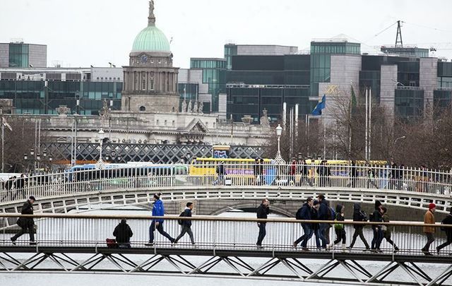 Dublin\'s Irish Financial Services Center (IFSC) on the River Liffey.