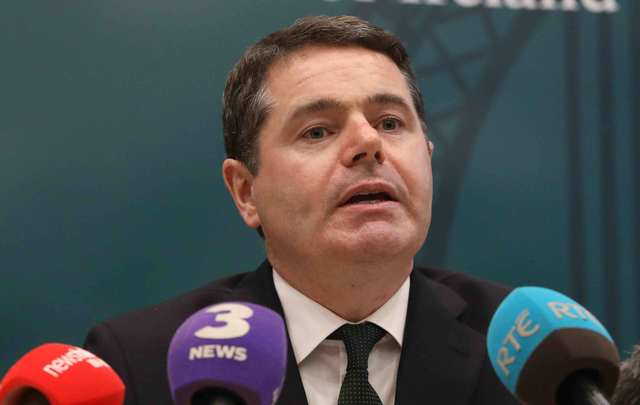 Minister for Finance and Public Expenditure & Reform Paschal Donohoe TD. Minister Donohoe spoke to media about the the Tracker Mortgage Examination being undertaken by the Central Bank.