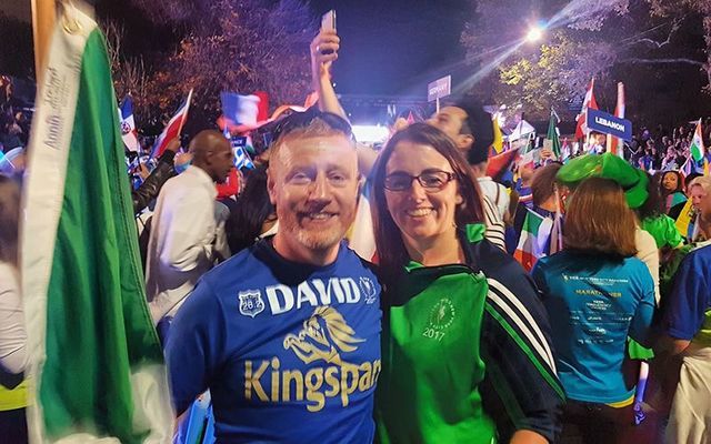 David Crosby and his wife Katie after the finish of Sunday’s NYC marathon