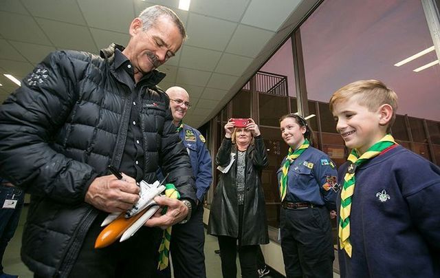 Astronaut Chris Hadfield meeting some possible future space travelers at Shannon airport.