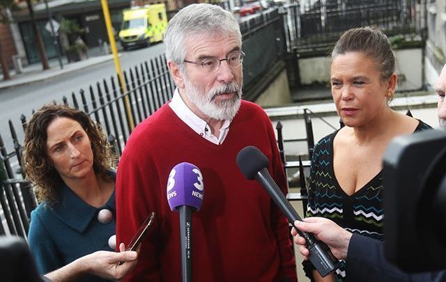 Gerry Adams and Mary Lou McDonald on the steps of the Sinn Fein offices in Dublin.