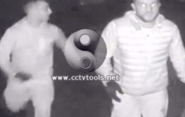 The whiskey thieves in action, captured on CCTV