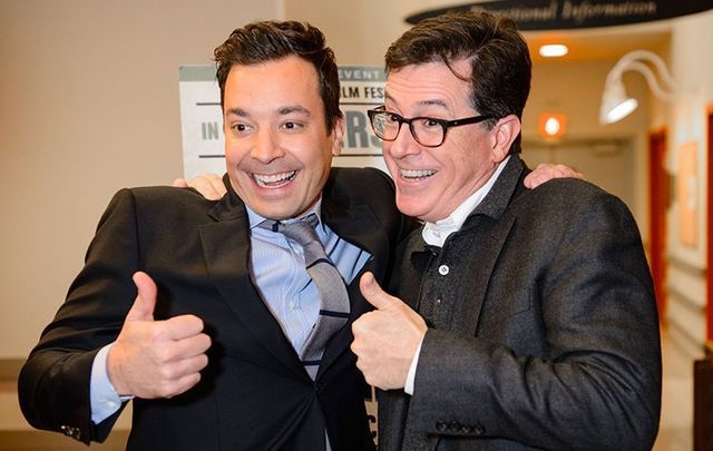 Jimmy Fallon and Stephen Colbert during a joint appearance at the Montclair Film Festival in 2013. 