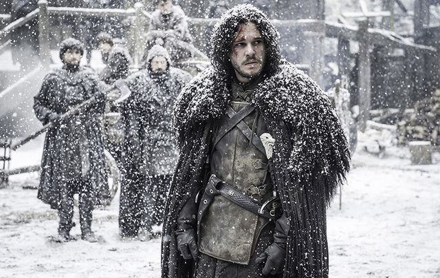A scene from the HBO series \'Game of Thrones\' featuring Jon Snow portrayed by actor Kit Harington.