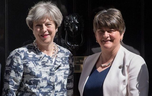 British PM Theresa May and DUP leader Arlene Foster, outside 10 Downing St, earlier this year.