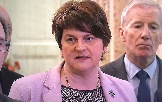 Democratic Unionists Party leader Arlene Foster speaking outside Stormont on Dec 4.